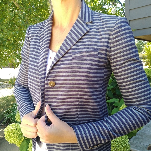 GAP chambray denim stripe blazer 0 (A9) - Picture 3 of 8